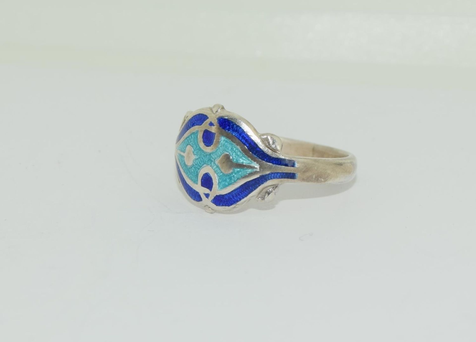 Rare "James Fenton" Art Nouveau silver and enamel ring Birmingham 1909 size L - Image 3 of 5