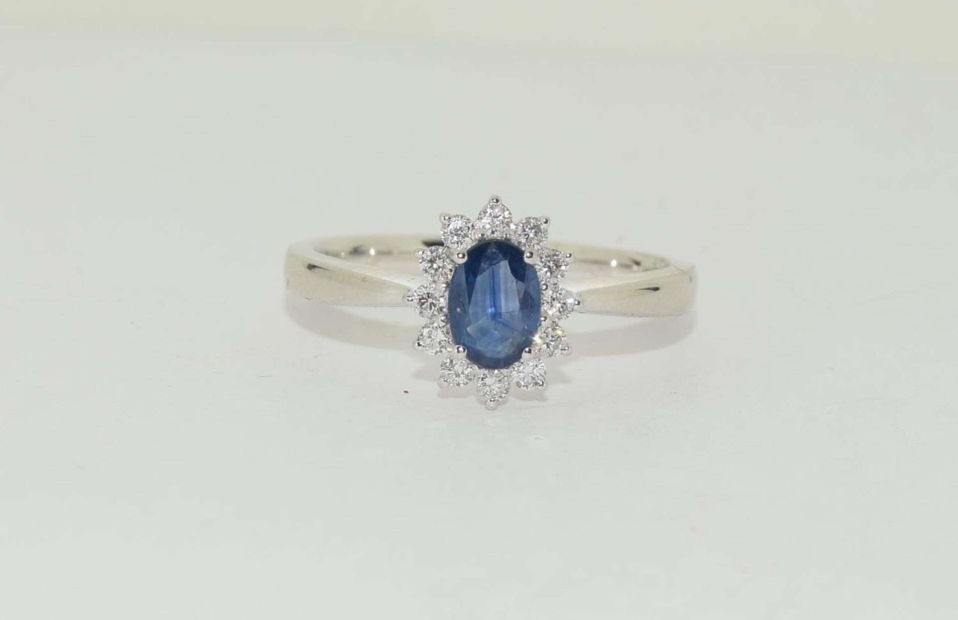 Platinum Set Sapphire & Diamond Ring, approx 90pts. Size L - Image 5 of 5