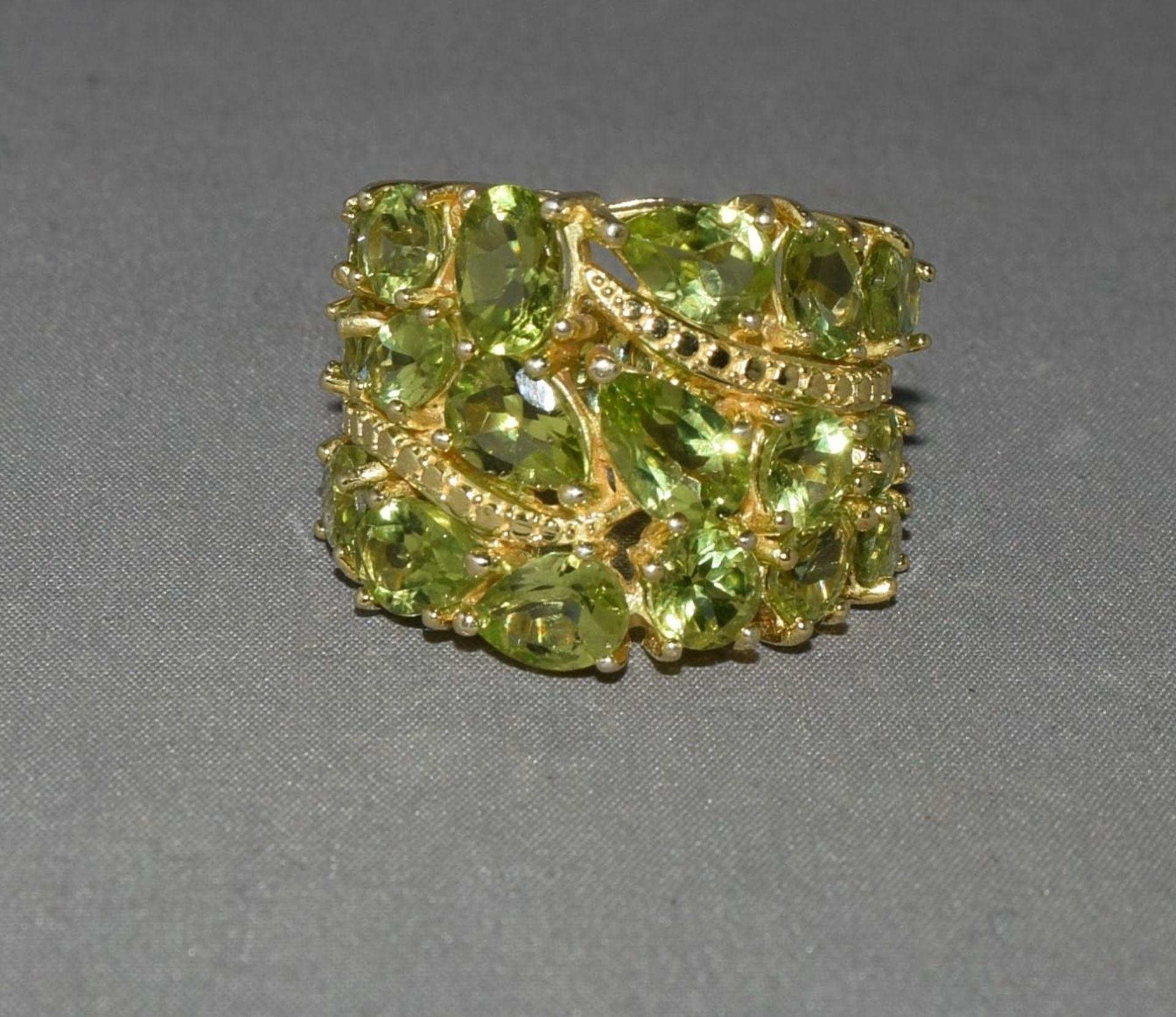 Huge natural Peridot 18ct gold on silver ring size M