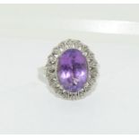 Amethyst /Diamond silver ring size S