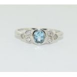 Gold aquamarine diamond ring, size L