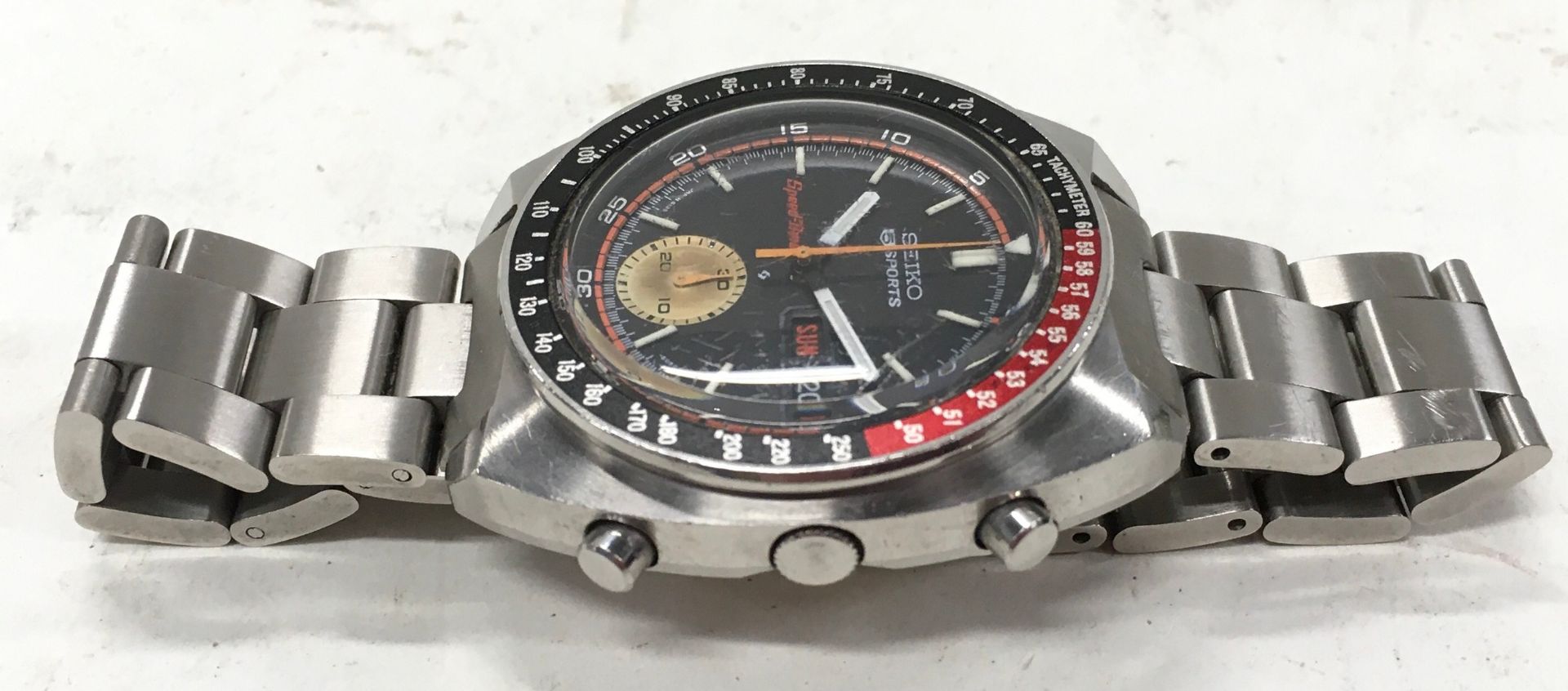 Rare Seiko 5 'Speed Timer' gents automatic watch with coke bezel. Model number 6139-6032. Serial - Image 2 of 4