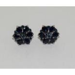 White metal sapphire cluster earrings.