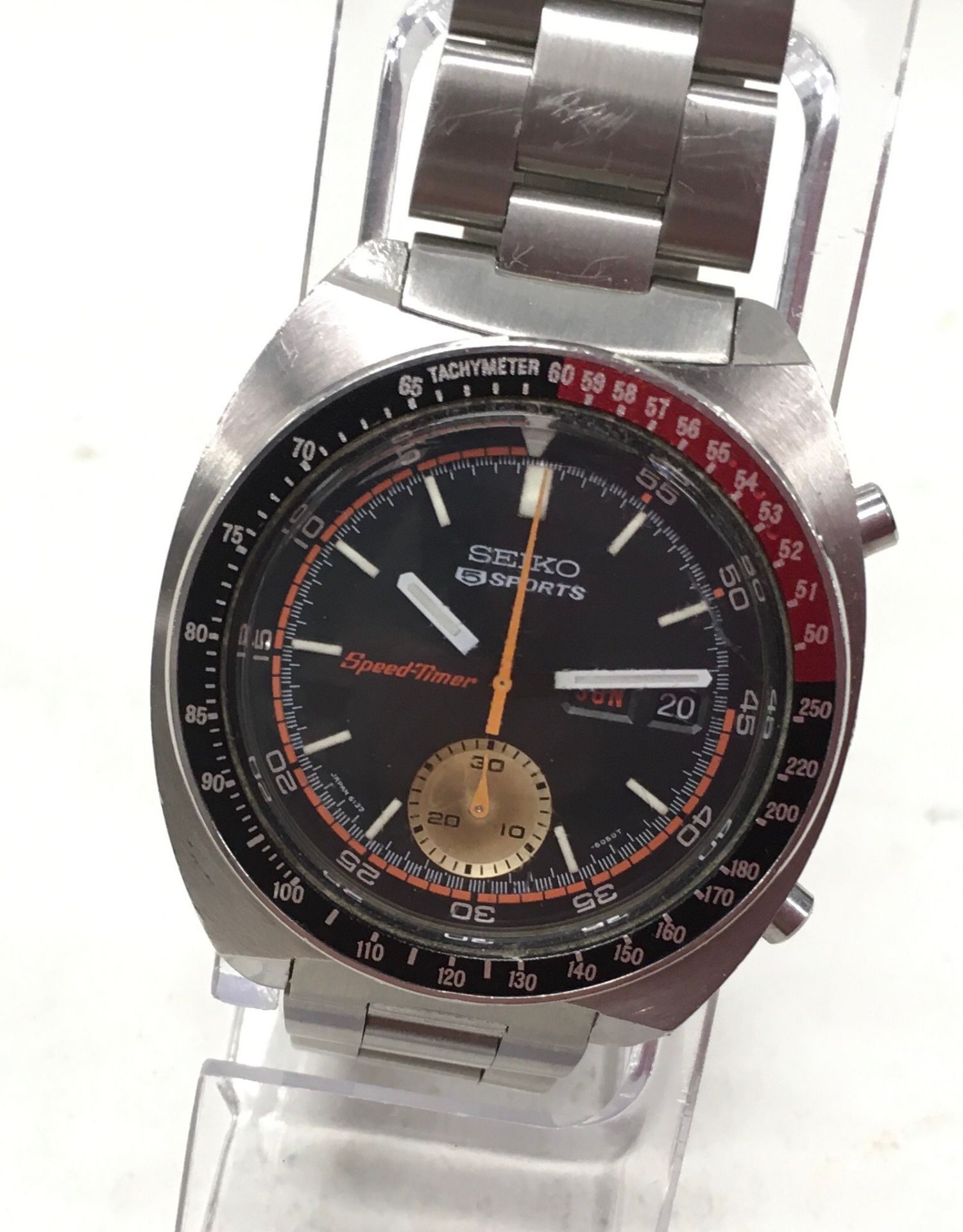 Rare Seiko 5 'Speed Timer' gents automatic watch with coke bezel. Model number 6139-6032. Serial - Image 3 of 4