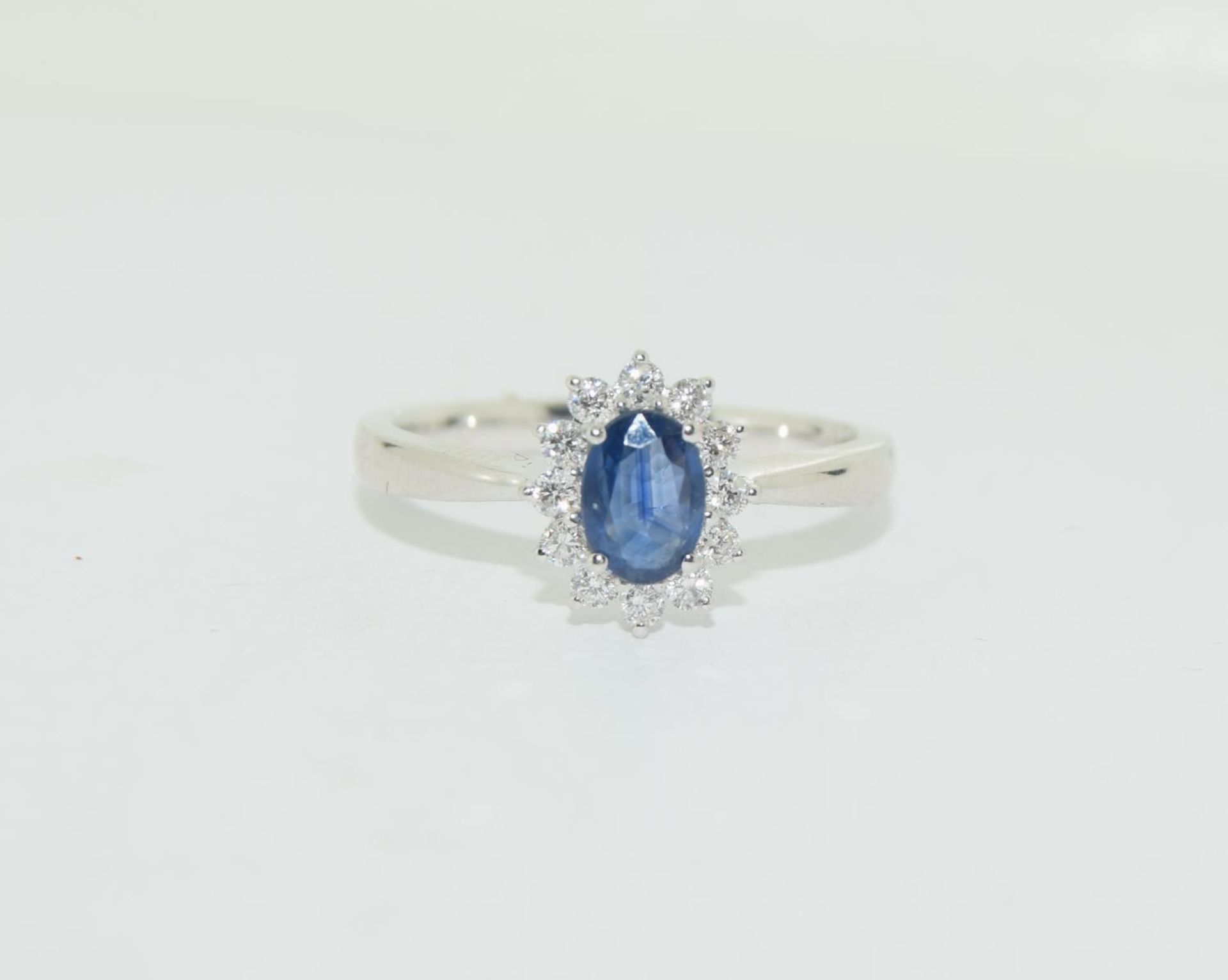 Platinum Set Sapphire & Diamond Ring, approx 90pts. Size L