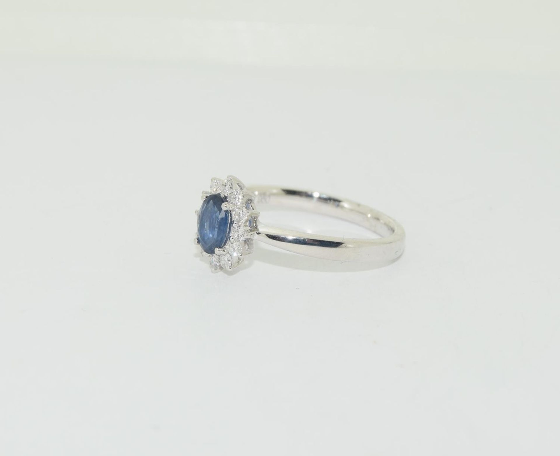 Platinum Set Sapphire & Diamond Ring, approx 90pts. Size L - Image 4 of 5