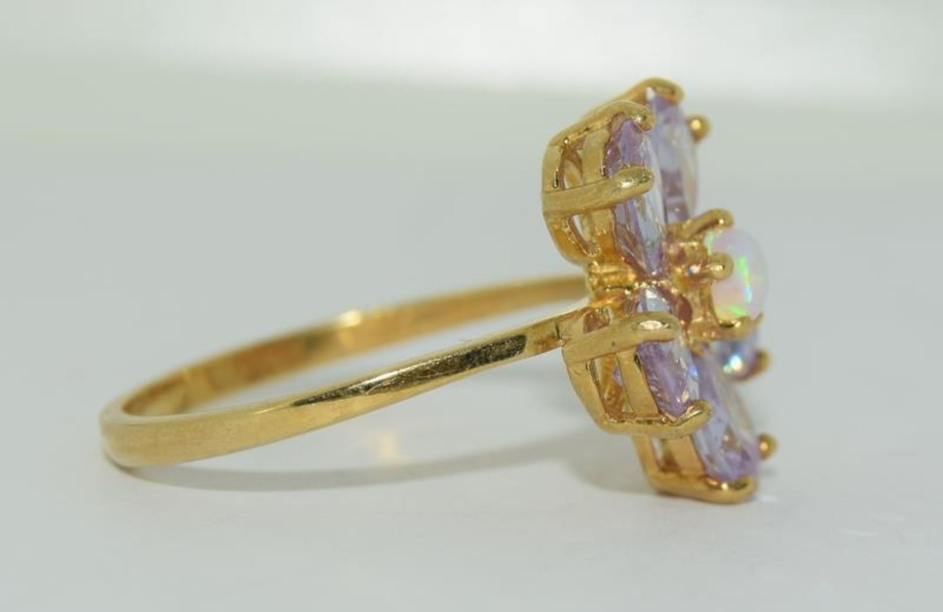 Gold on silver opaline CZ flower ring. - Image 2 of 3