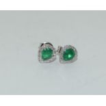 18ct White Gold Emerald & Diamond Earrings, approx 70pts
