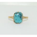 9ct gold ladies turquoise stone ring size P