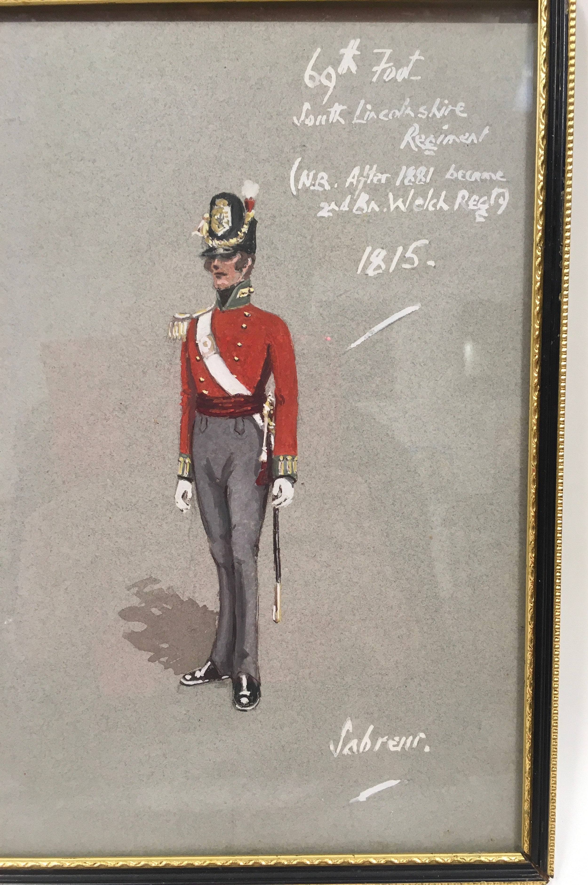 Original water colour of soldier in uniform 69th Foot, South Lincolnshire Regiment 1881-1815 - Image 3 of 5