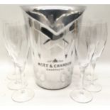 Moet & Chandon Champagne 10" polished aluminium ice bucket c/w a set of 6 Moet & Chandon branded