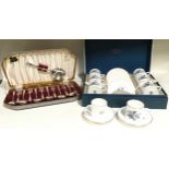 Royal Worcester set of 6 coffee cans and saucers in presentation box in the Woodland pattern plus