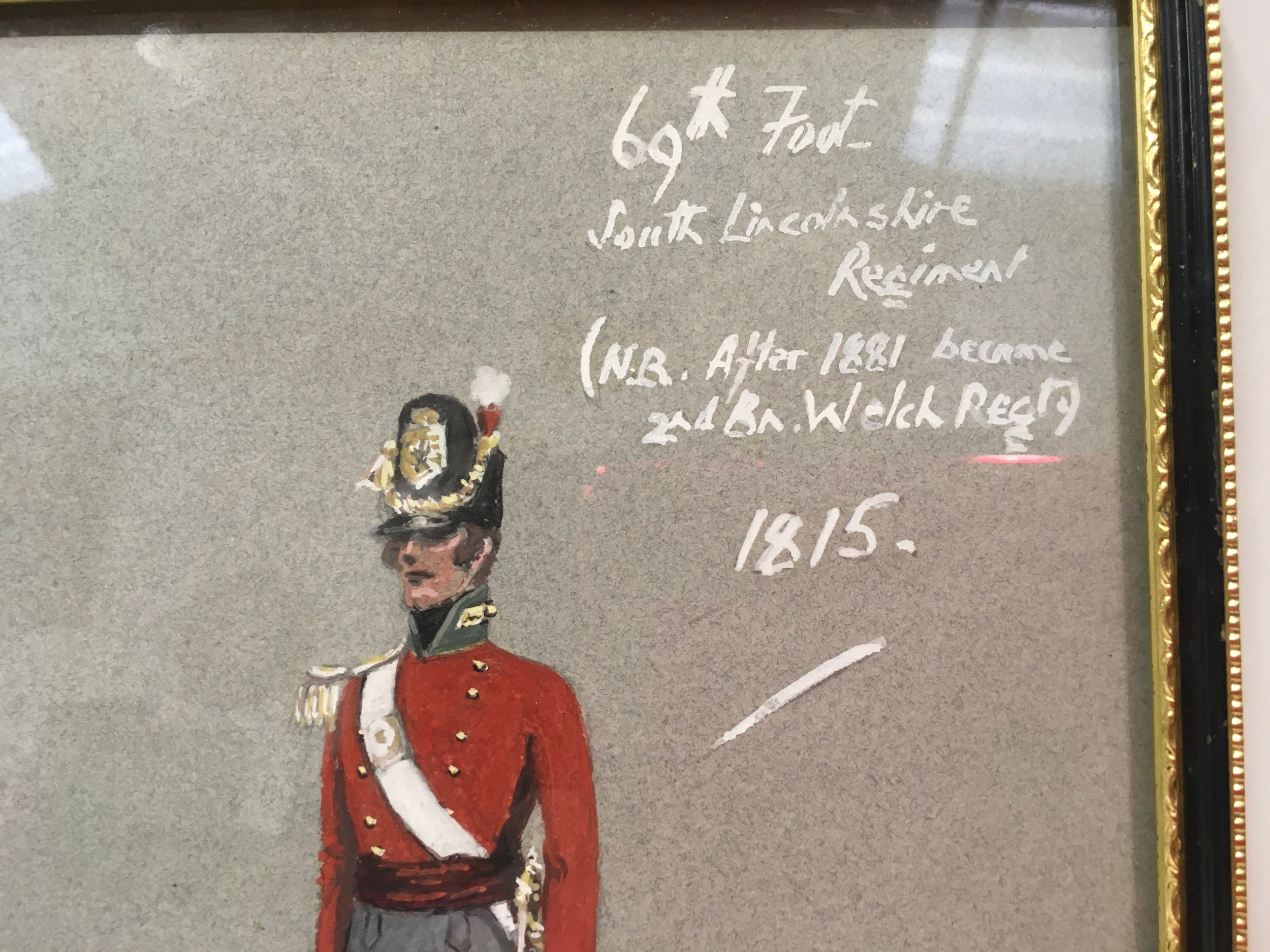Original water colour of soldier in uniform 69th Foot, South Lincolnshire Regiment 1881-1815 - Image 5 of 5
