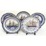 Poole Pottery collection of five reproduction ship plates each with a diameter of 11 inches.