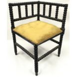 Bobbin turned ebonised corner chair 65x45x45cm