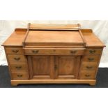 Mahogany light stained ladies roll top writing desk with drop down front and fitted inside, set on 4