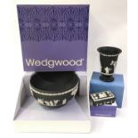 Wedgwood Jasper black boxed pieces x 3 to include: 2534 Sacrifice Bowl, Oblong Candy Box and 7805