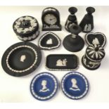 Wedgwood Jasperware x 12 pieces, 10 of which are black with two blue pieces.