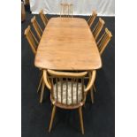 Ercol Golden Dawn "Grand Windsor"extending dining table with 8 "Windsor Goldsmith" chairs to include