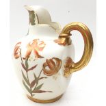Antique Royal Worcester blush flat back jug shape 1094 with hand painted floral decoration and