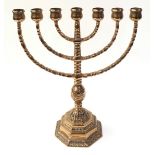 A brass Menorah 7 arm candlestick 31x28x12cm.