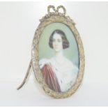 White metal frame miniature of "Marie Konigin von Bayern J. Stieler" signed Kraft C1850 set in an