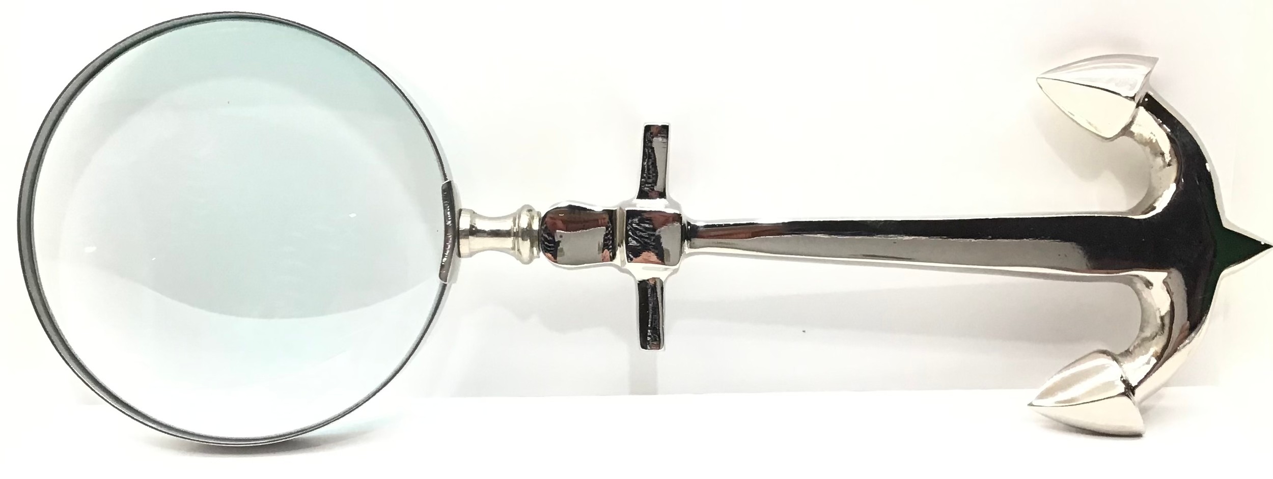 A large anchor shaped magnifying glass.
