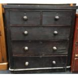 Victorian pine 2/3 chest of draws with turned knob handles 100x100x45cm