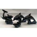 Pair large Poole Dolphins and Two Twin dolphin figures