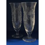 Pair of Stuart crystal Fuchisa tall vases boxed 28cm tall 11cm wide