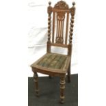 Oak barley twist high back refrectory chair 110c30x40cm
