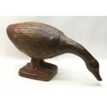 large solid wood carved figure of a goose 58cm across x 30cm tall