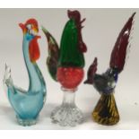 3x Large Murano Cock birds largest 30cm tall