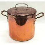 Large copper twin handled pot with lid 30x33cm