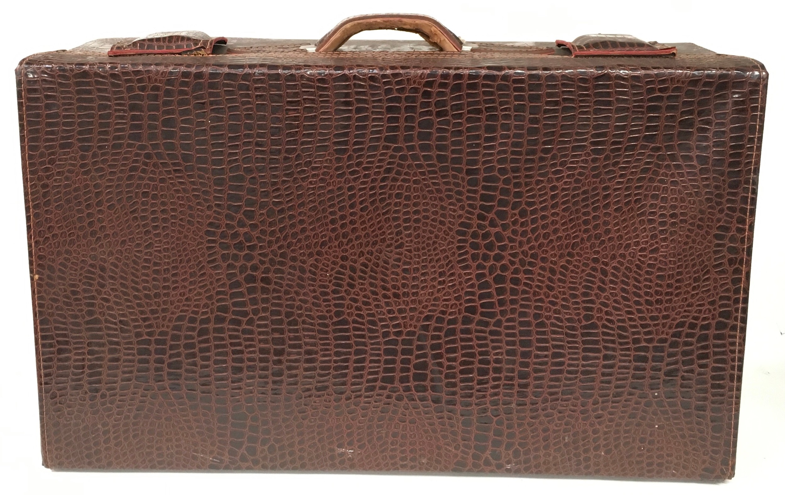 Large vintage faux crocodile skin suitcase with keys 80x48x28cm. - Image 3 of 3