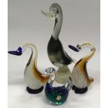 4 x Murano Duck figures