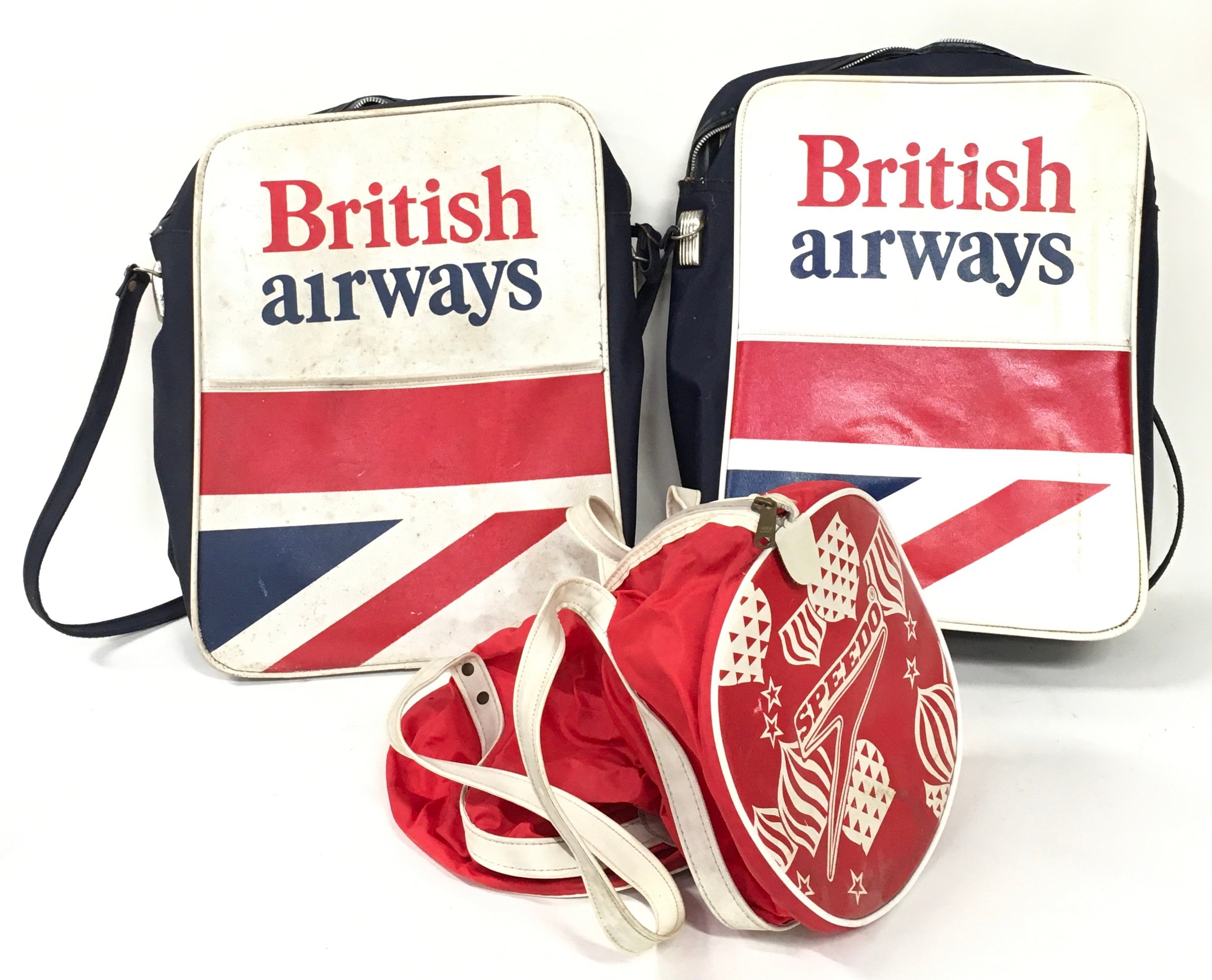 Two vintage 1970's British Airways shoulder bags together with a Speedo Bag.