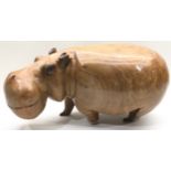 Very large hand carved wooden figure of a Hippopotamus. Approx 55cm across x 25cm tall