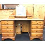 Ducal pine pedestal dressing table and mirror 4 draws to either side 75x150x50cm plus mirror