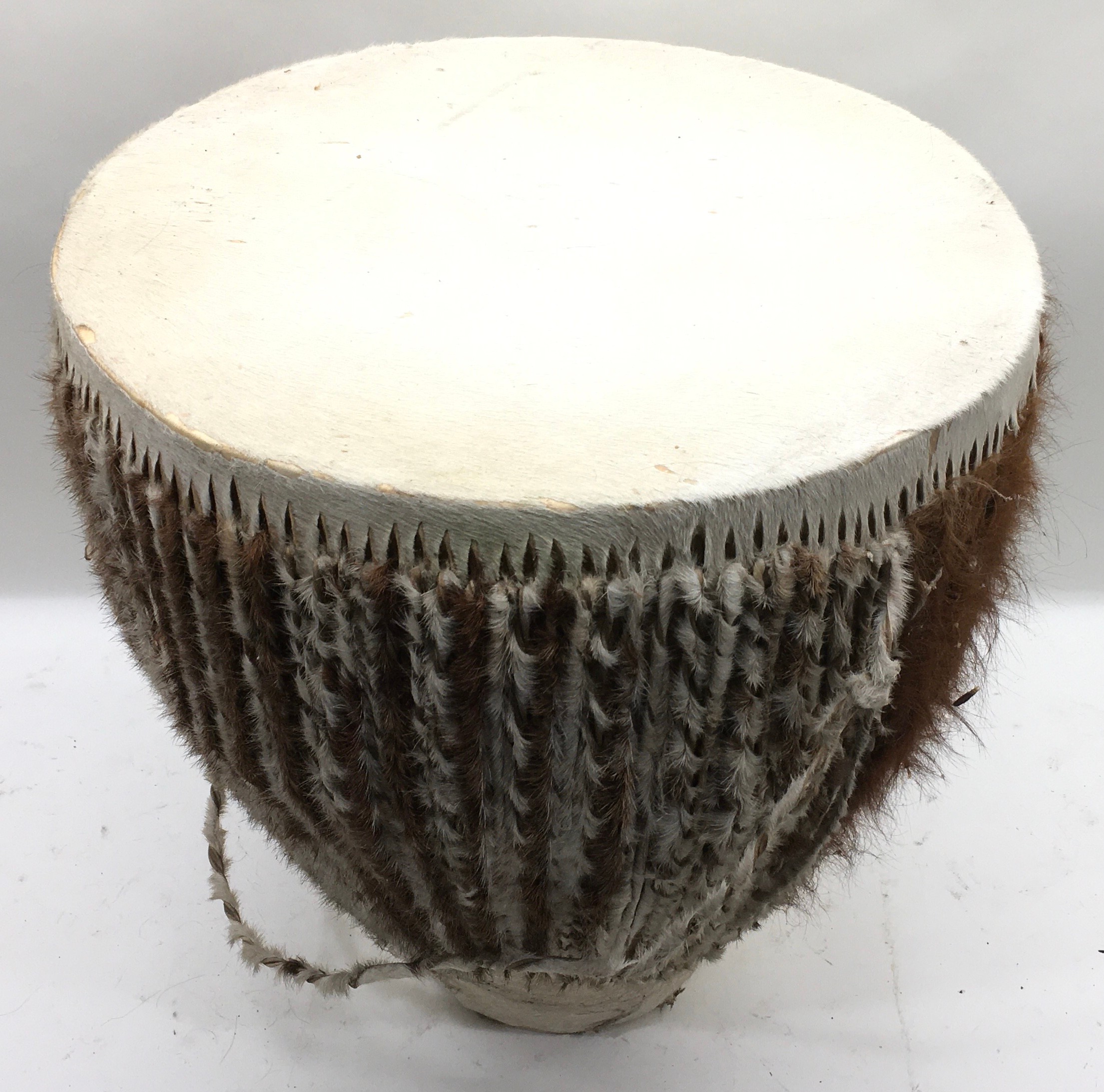 Large animal skin tribal drum. Approx 43cm tall - Image 2 of 3