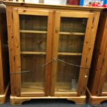 Ducal pine 2 door glass display case/bookcase with 3 adjustable glass shelves 120x100x35cm