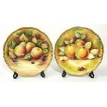 Coalport pair of hand painted and signed bone china fruit and gold cabinet plates each 27cm