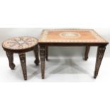 Pair of occasional side tables, one circular and one rectangular in the Islamic style with intricate