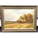 Gilt frame Harvest scene signed "K Bridge" 95x70cm