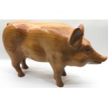 Very large hand carved wooden figure of a Pig. Approx 64cm across x 36cm tall