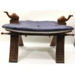Vintage large Arabian / Middle Eastern Camel Stool. Wooden base with brass studded decoration and