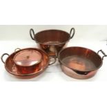 4 graduated twin handle pans one with a lid largest 20x38cm