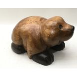 large solid wood carved figure of a mole 30cm across x 17cm tall