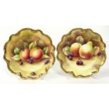 Coalport pair of hand painted and signed bone china fruit and gold cabinet plates each 23cm