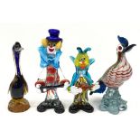 Murano glass collection to include two clowns and two birds (4).